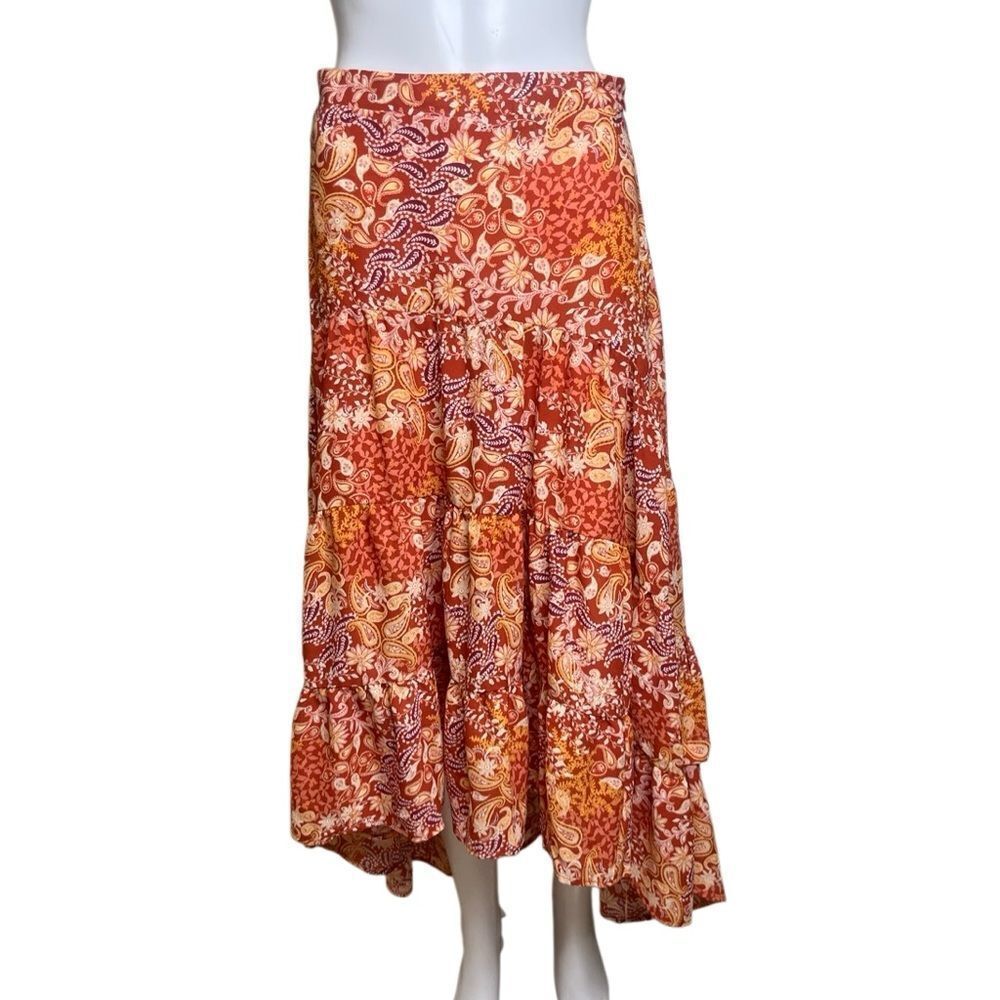 Mi Ami Floral Bohemian Maxi Skirt - Red and Orange Medium